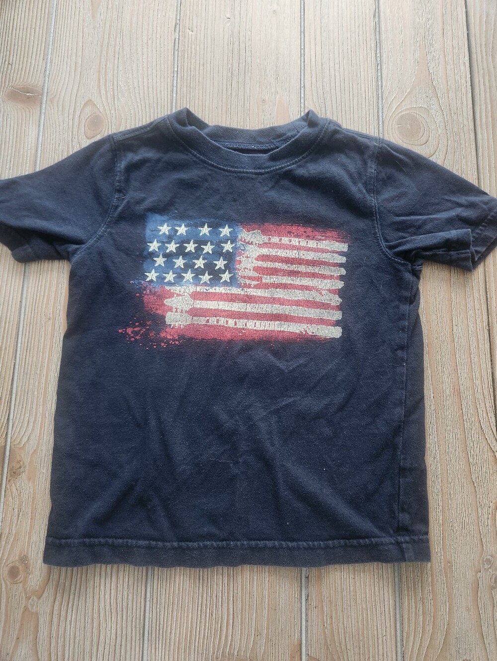 GAP Navy Tee with Distressed Red, White and Blue Flag Graphic